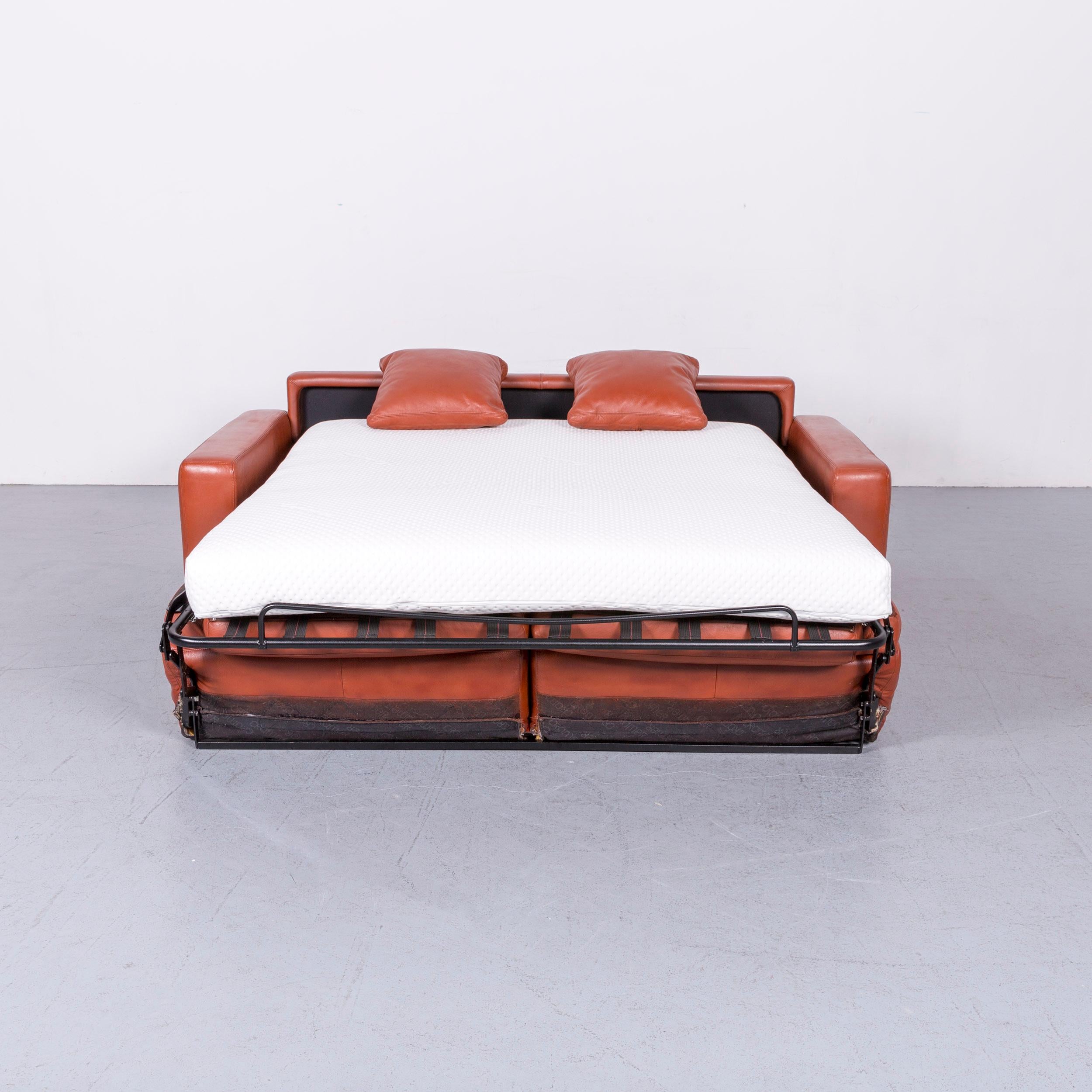 Modern Cramer Leather Bed Sofa Orange Three-Seat Couch