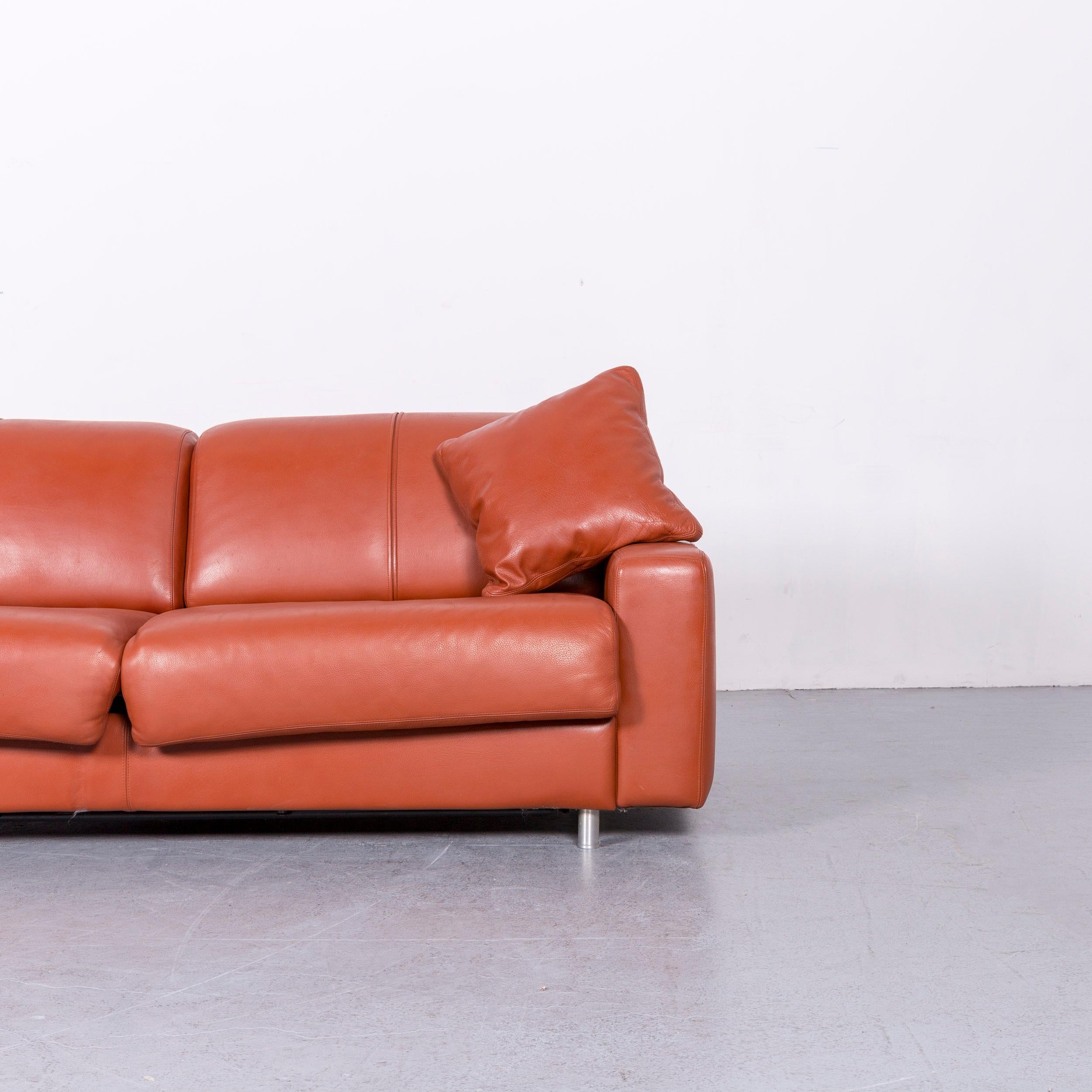 Cramer Leather Bed Sofa Orange Three-Seat Couch In Good Condition In Cologne, DE