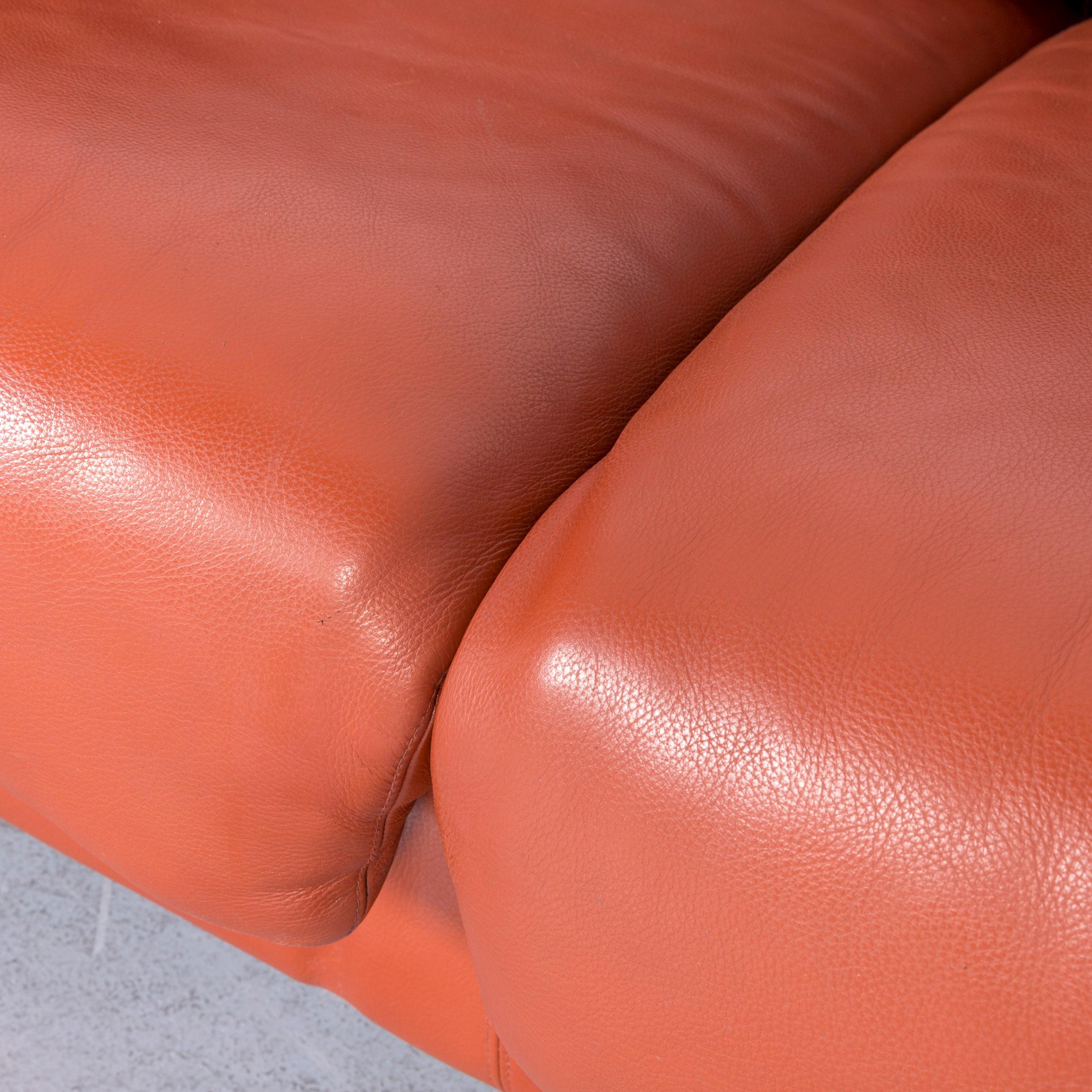 Contemporary Cramer Leather Bed Sofa Orange Three-Seat Couch