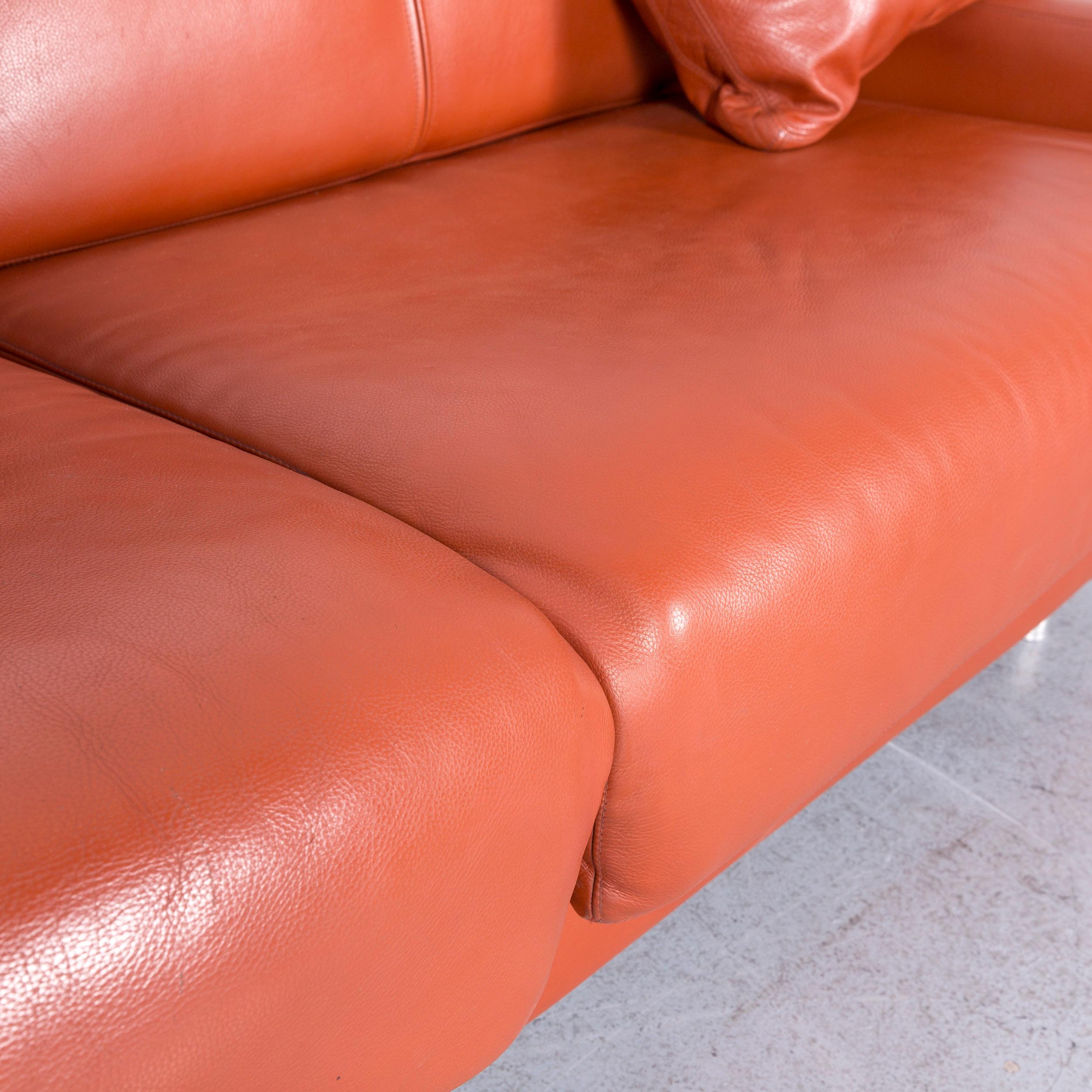 Cramer Leather Bed Sofa Orange Three-Seat Couch 1