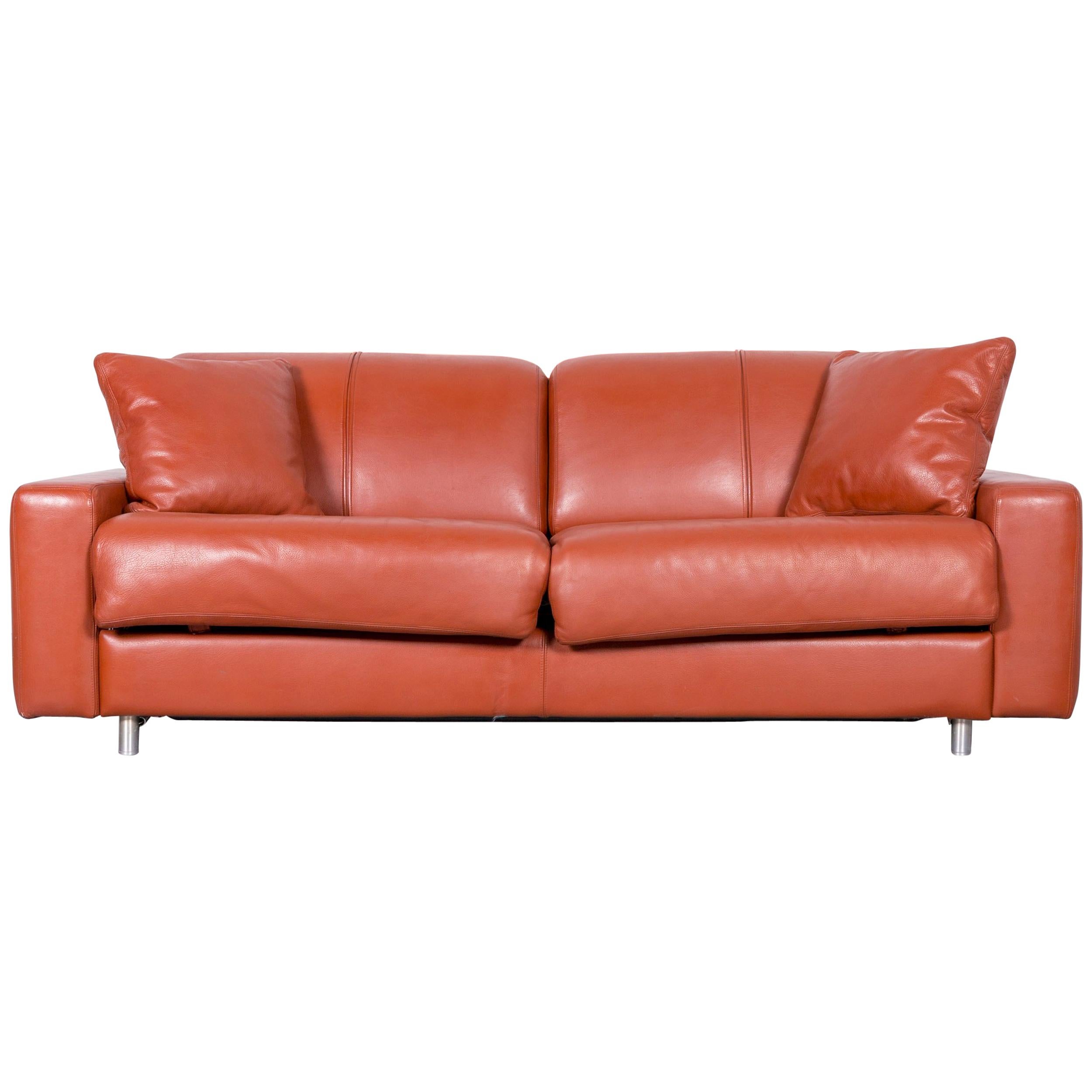 Cramer Leather Bed Sofa Orange Three-Seat Couch