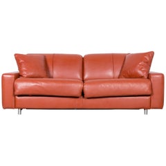 Cramer Leather Bed Sofa Orange Three-Seat Couch