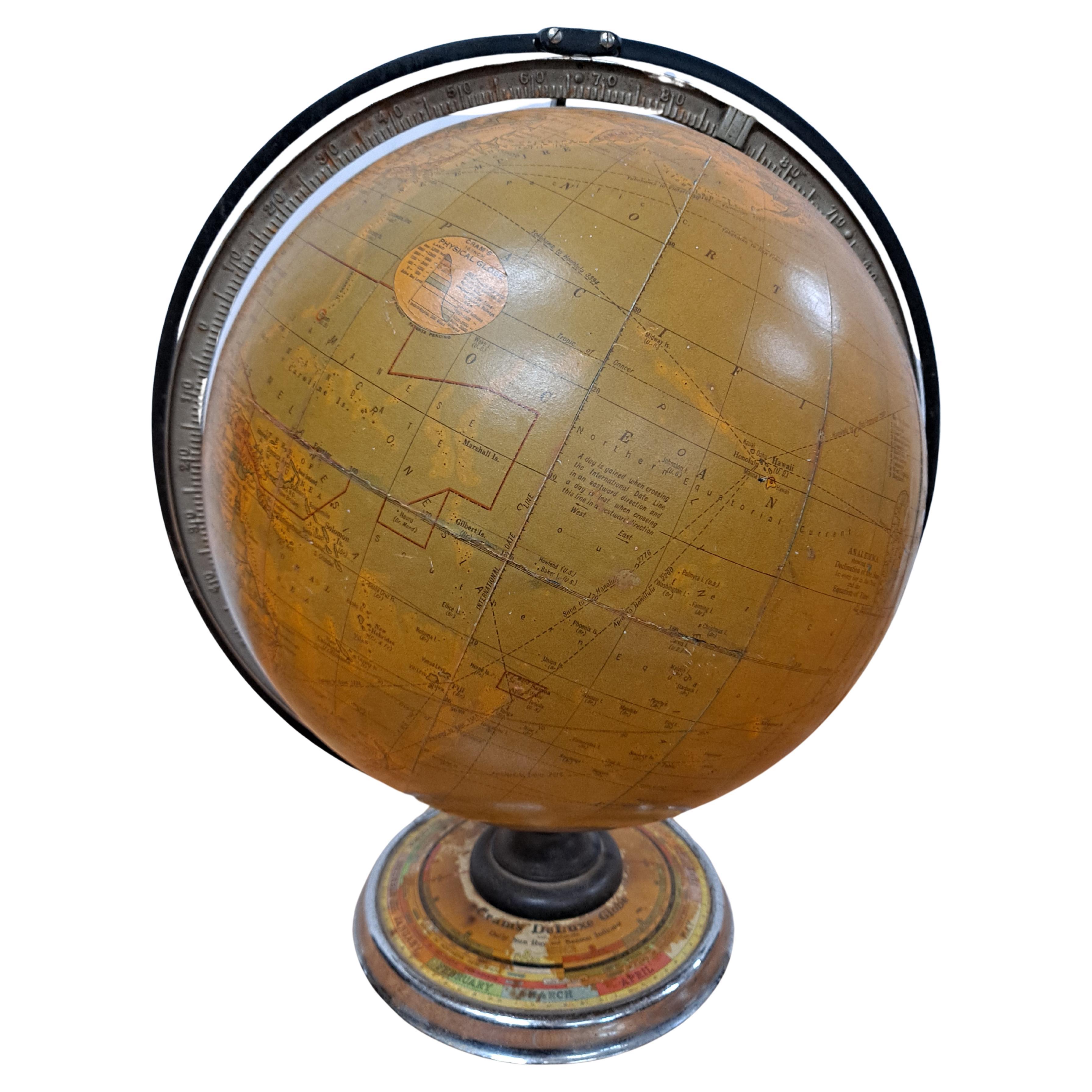 Cram's 16" Deluxe Globe W/Daily Sun Ray and Season Indicator For Sale