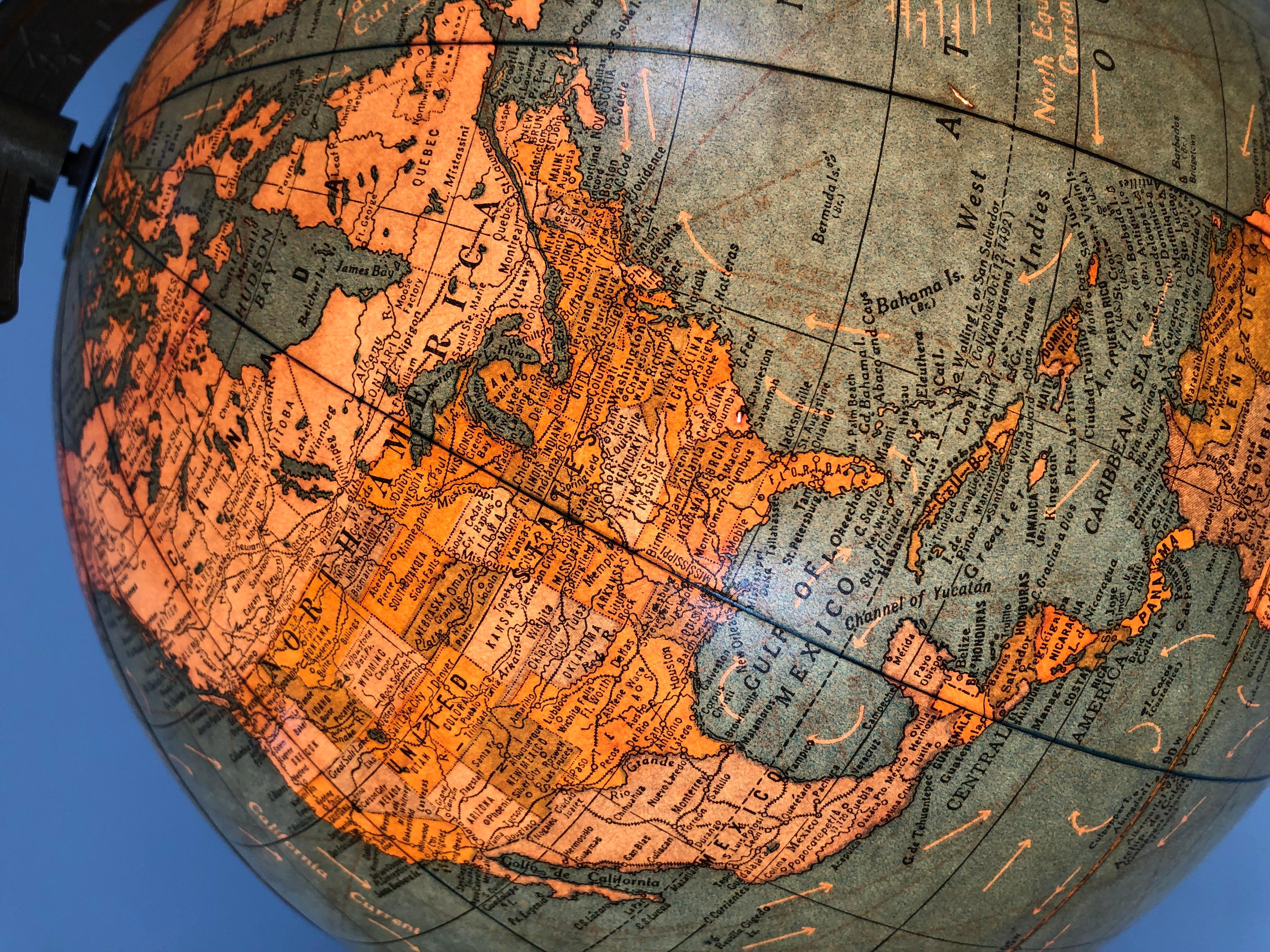 Cram's Illuminated Light Up Glass Terrestrial Globe, circa 1950s 3