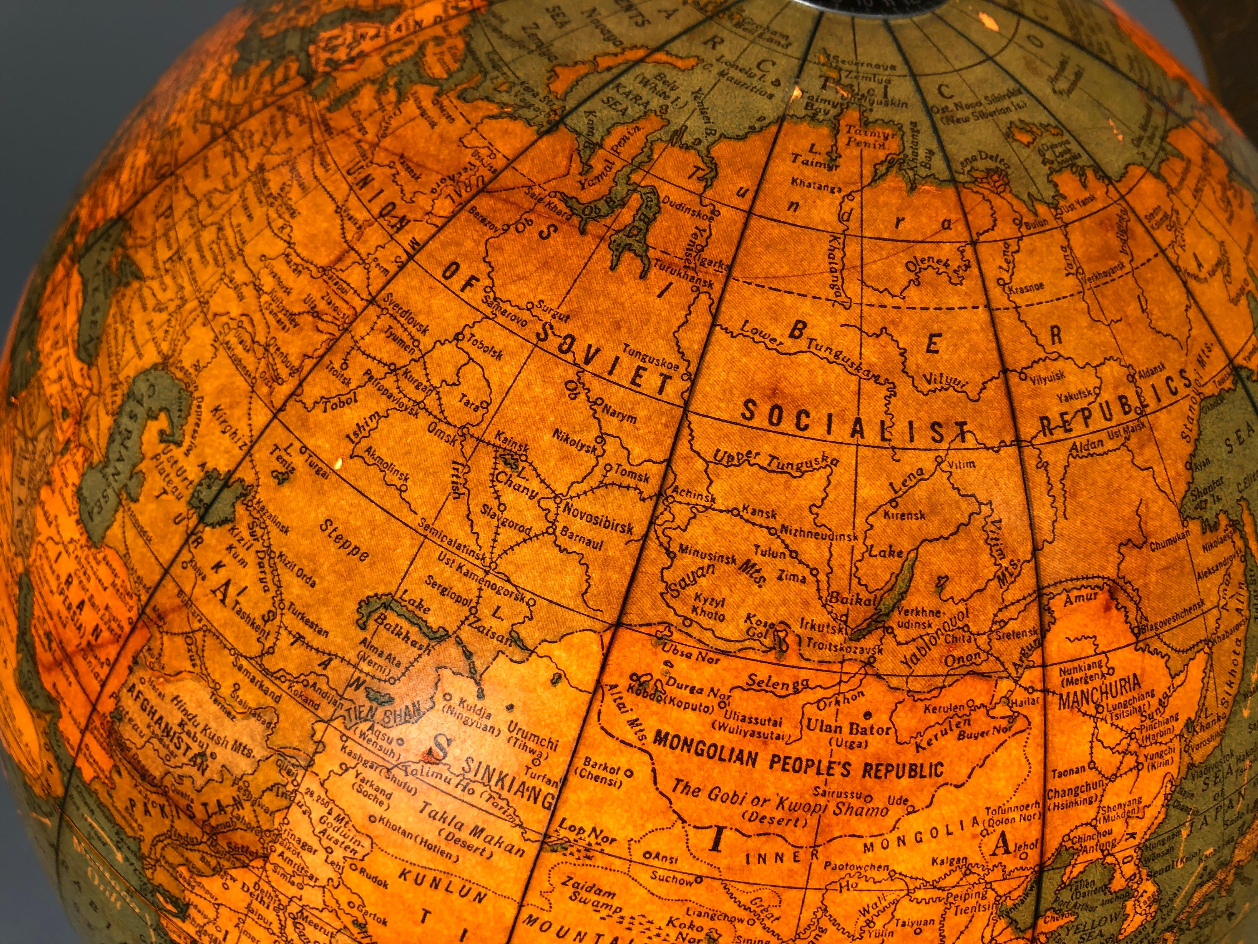 Cram's Illuminated Light Up Glass Terrestrial Globe, circa 1950s 4