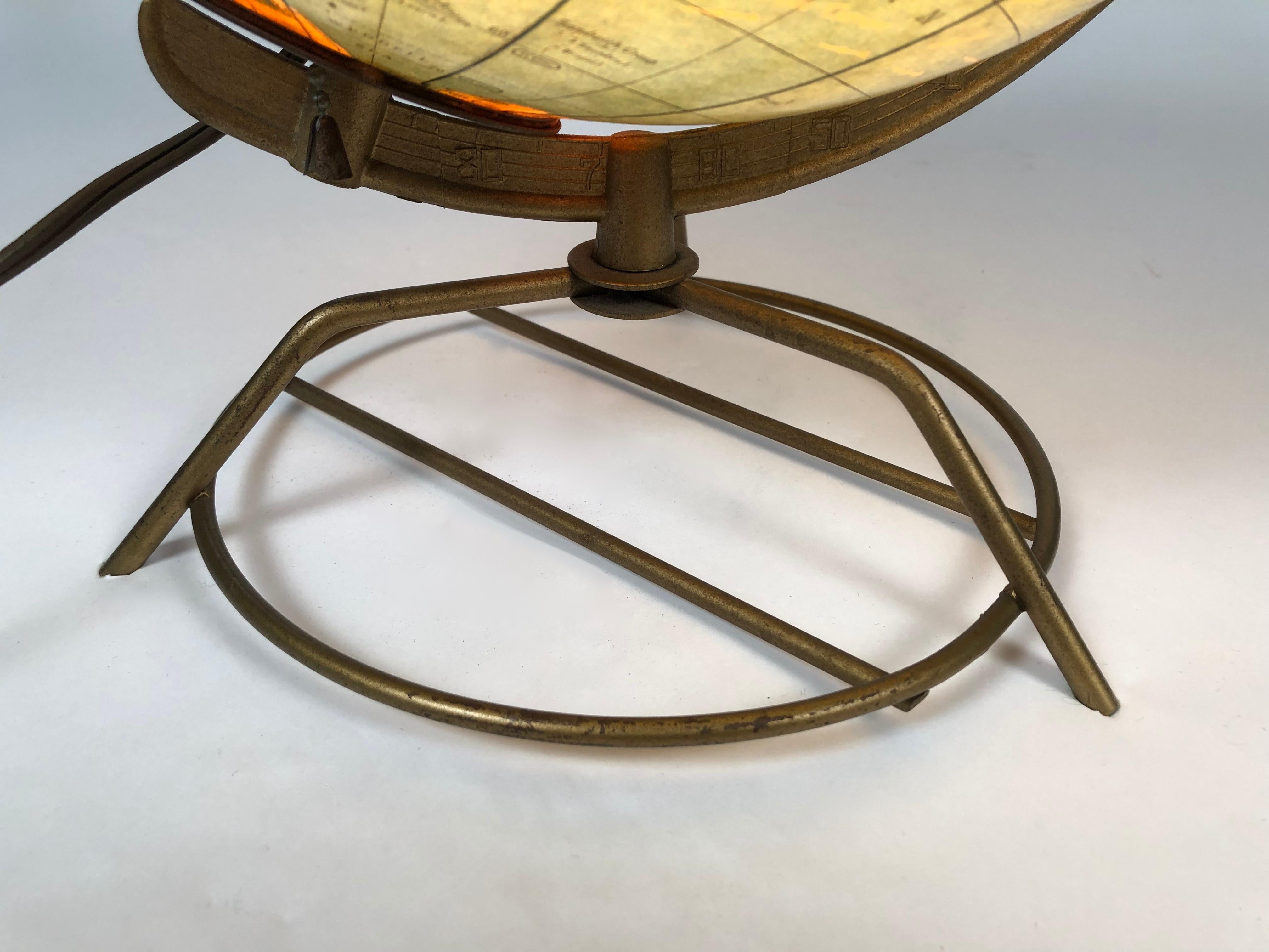 Metal Cram's Illuminated Light Up Glass Terrestrial Globe, circa 1950s