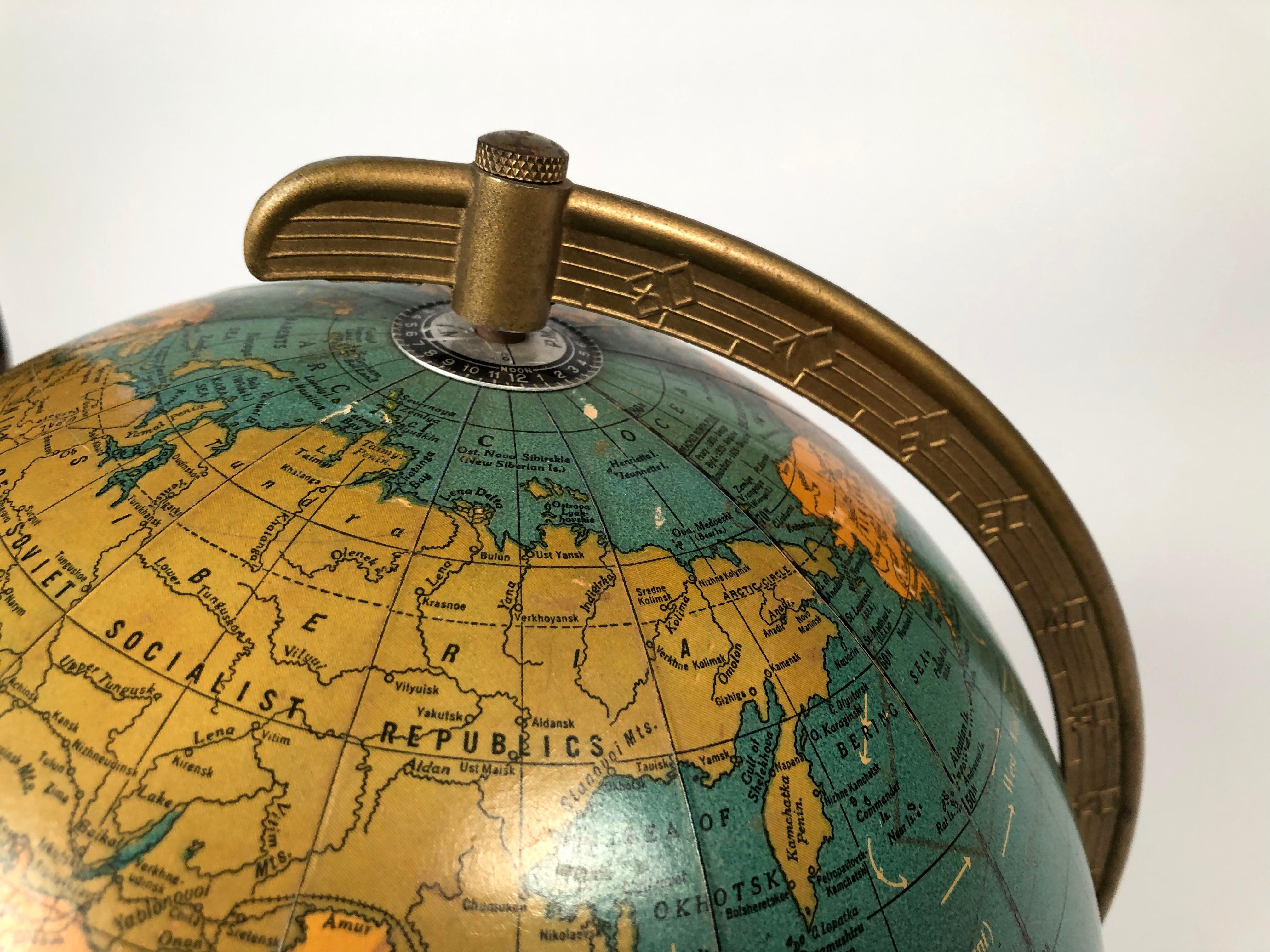 Cram's Illuminated Light Up Glass Terrestrial Globe, circa 1950s 2