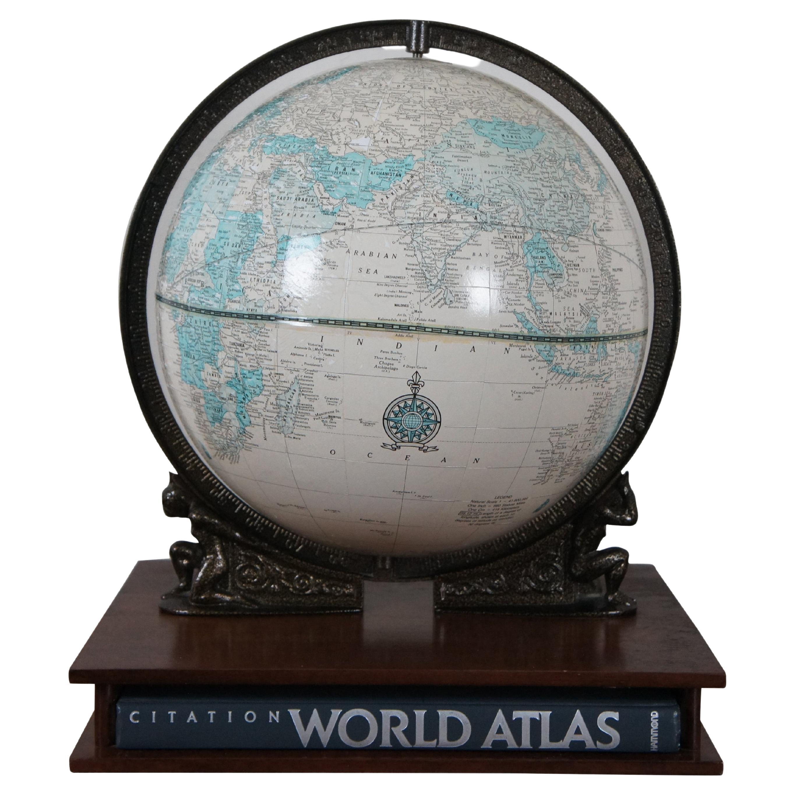 Crams Imperial Library Globe w Stand & Hammond Citation World Atlas Book
