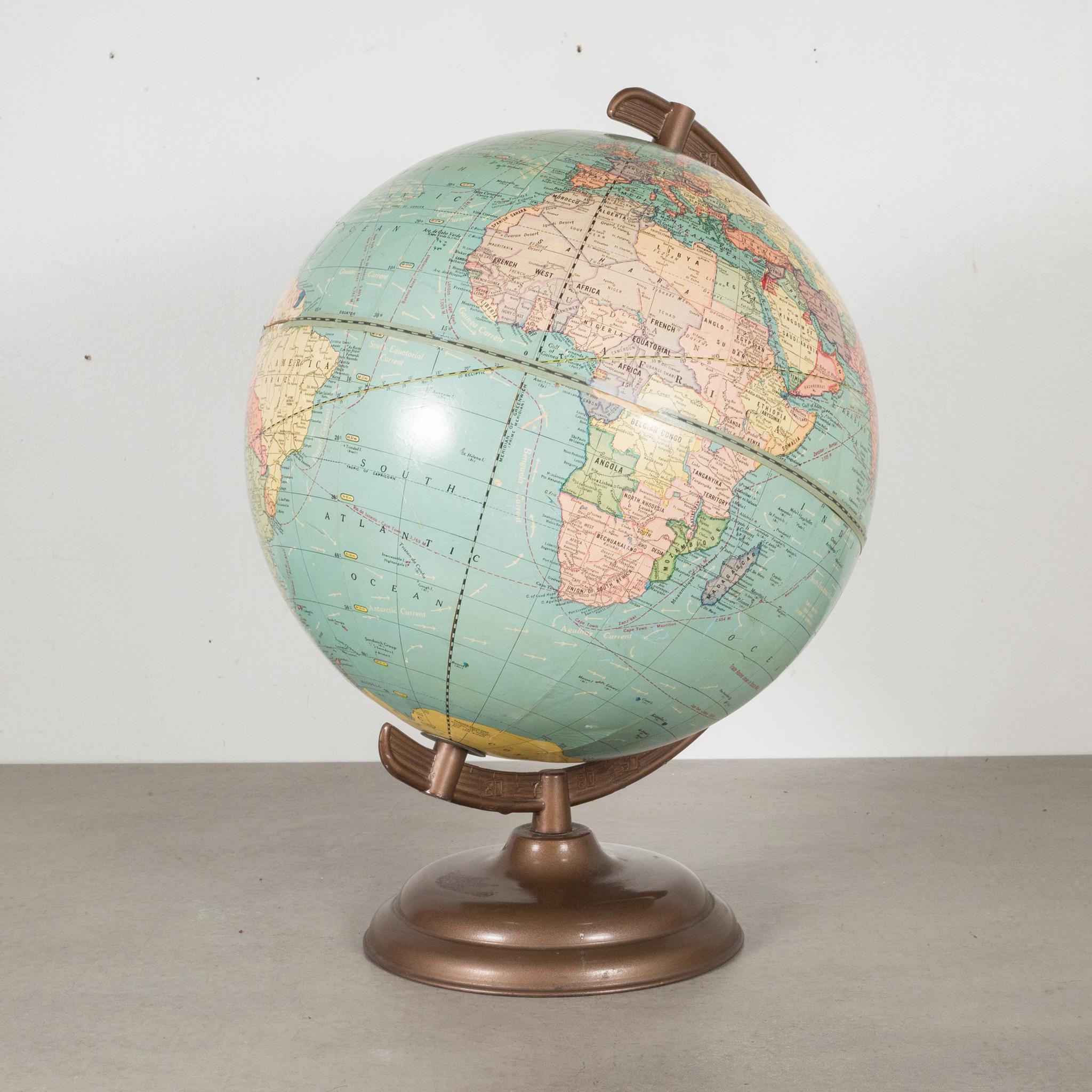 About

This is an original Cram's Universal Globe mounted on a metal pedestal with a metal bracket. This piece has retained its original finish with minor damage.

 Creator George F. Cram Company, Indianapolis, IN.
Date of manufacture: