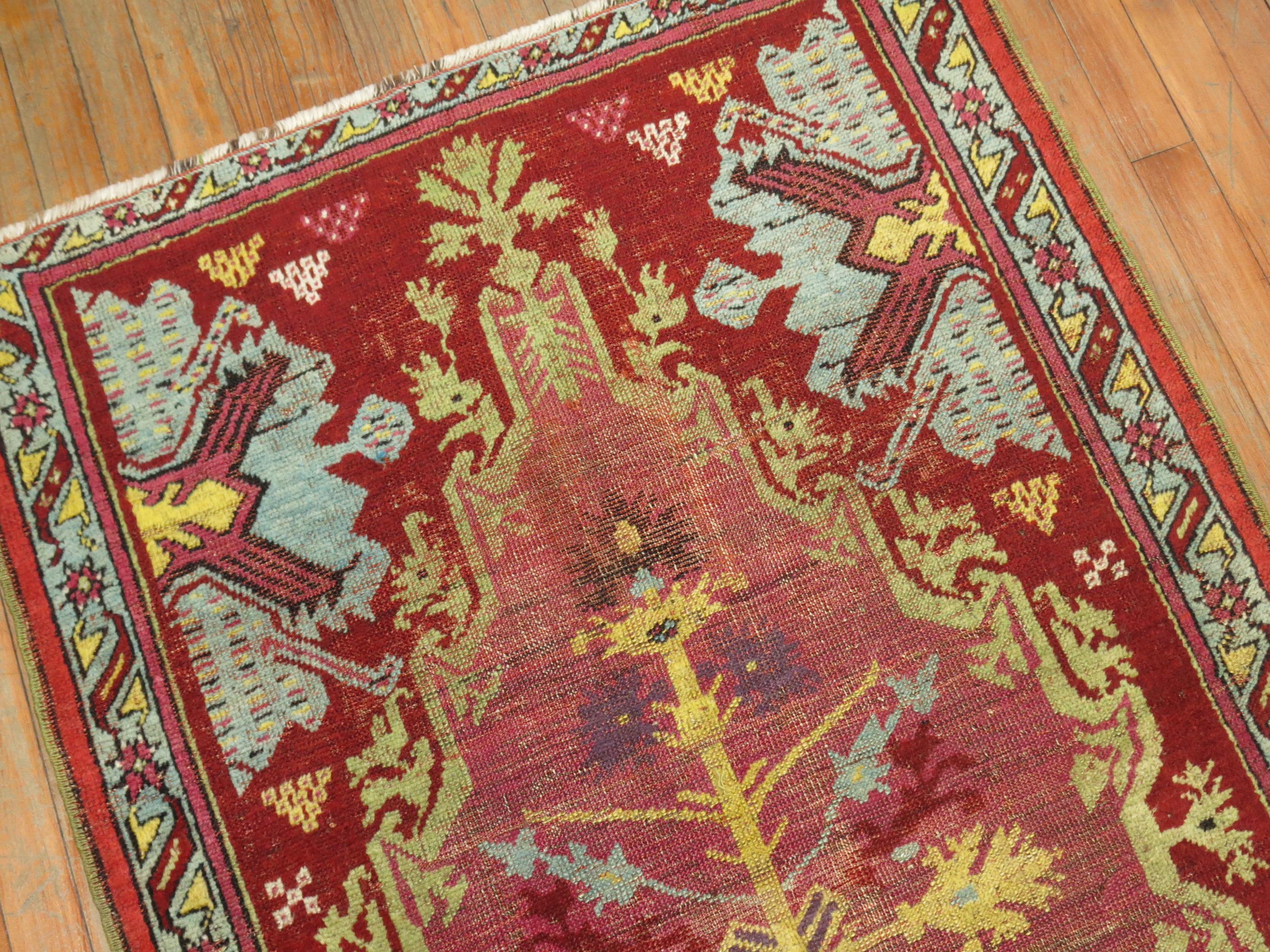 Hand-Woven Cranberry 19th Century Antique Turkish Ghiordes Rug For Sale