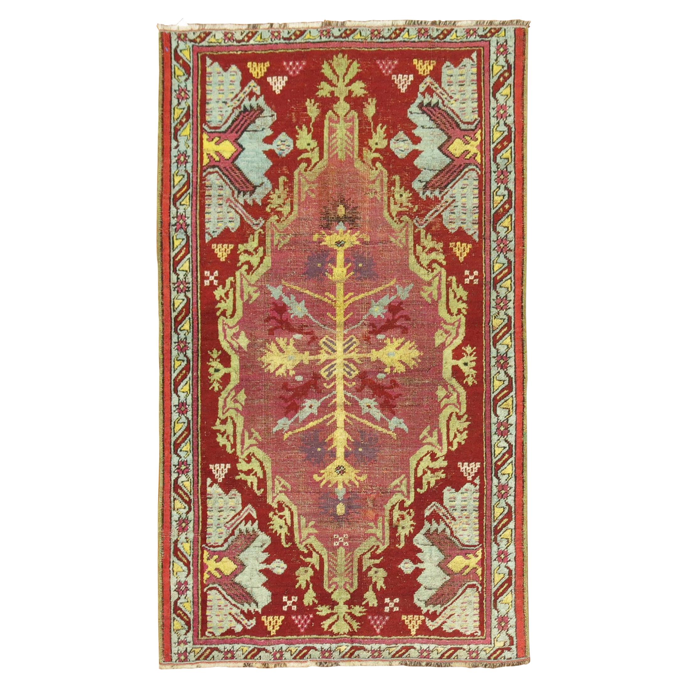 Cranberry 19th Century Antique Turkish Ghiordes Rug