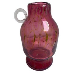 Cranberry Art Glass Vase with Handle by Erwin Eisch Pfauenauge Collection