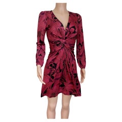 Cranberry Black Etched Floral Twist Front Silk Dress - NWT FLORA KUNG