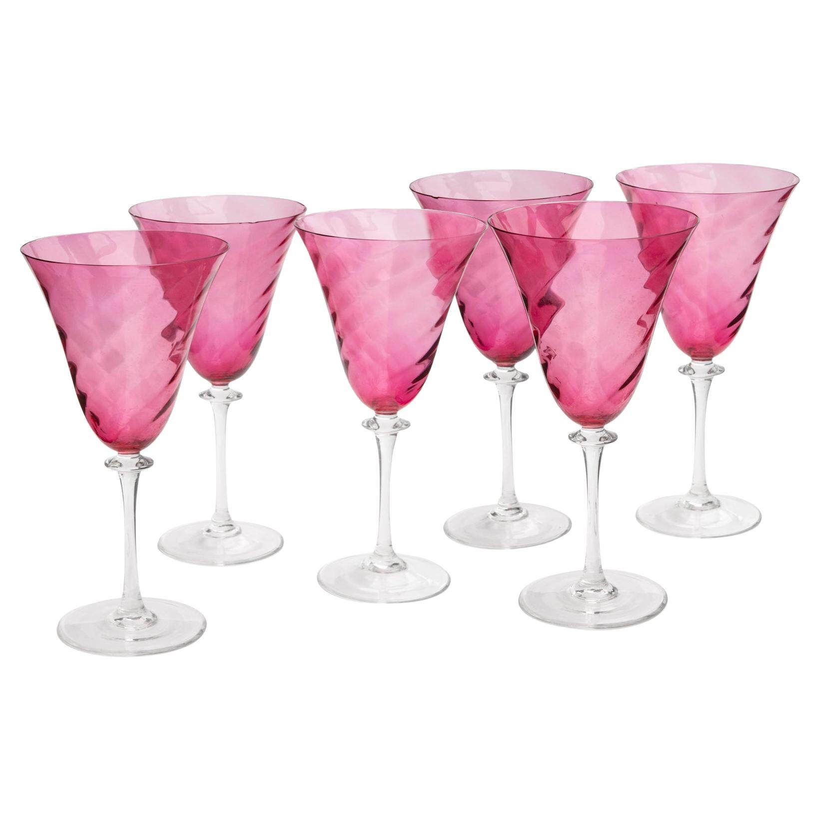 Bicchieri da acqua in cristallo al mirtillo rosso; set di sei bicchieri