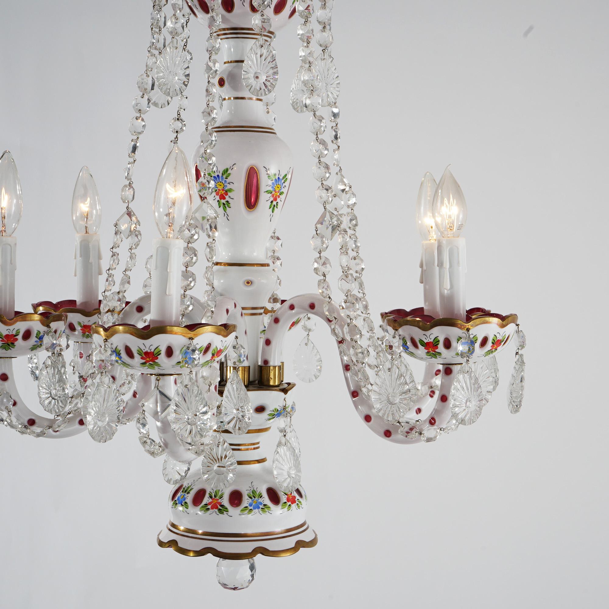 Cranberry Cut to Clear Bohemian Six-Light Crystal Chandelier 20thC For Sale 6