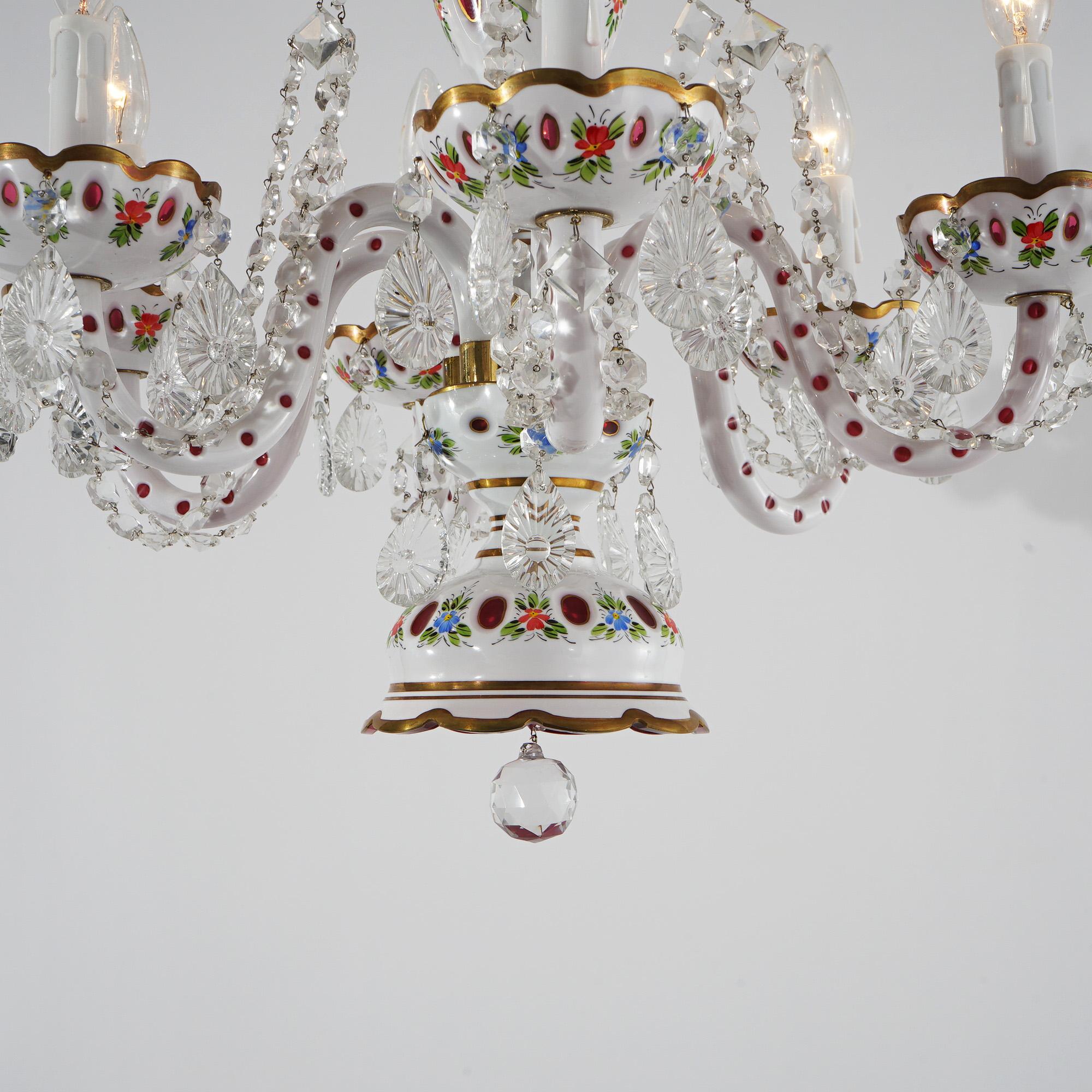 Cranberry Cut to Clear Bohemian Six-Light Crystal Chandelier 20thC For Sale 7