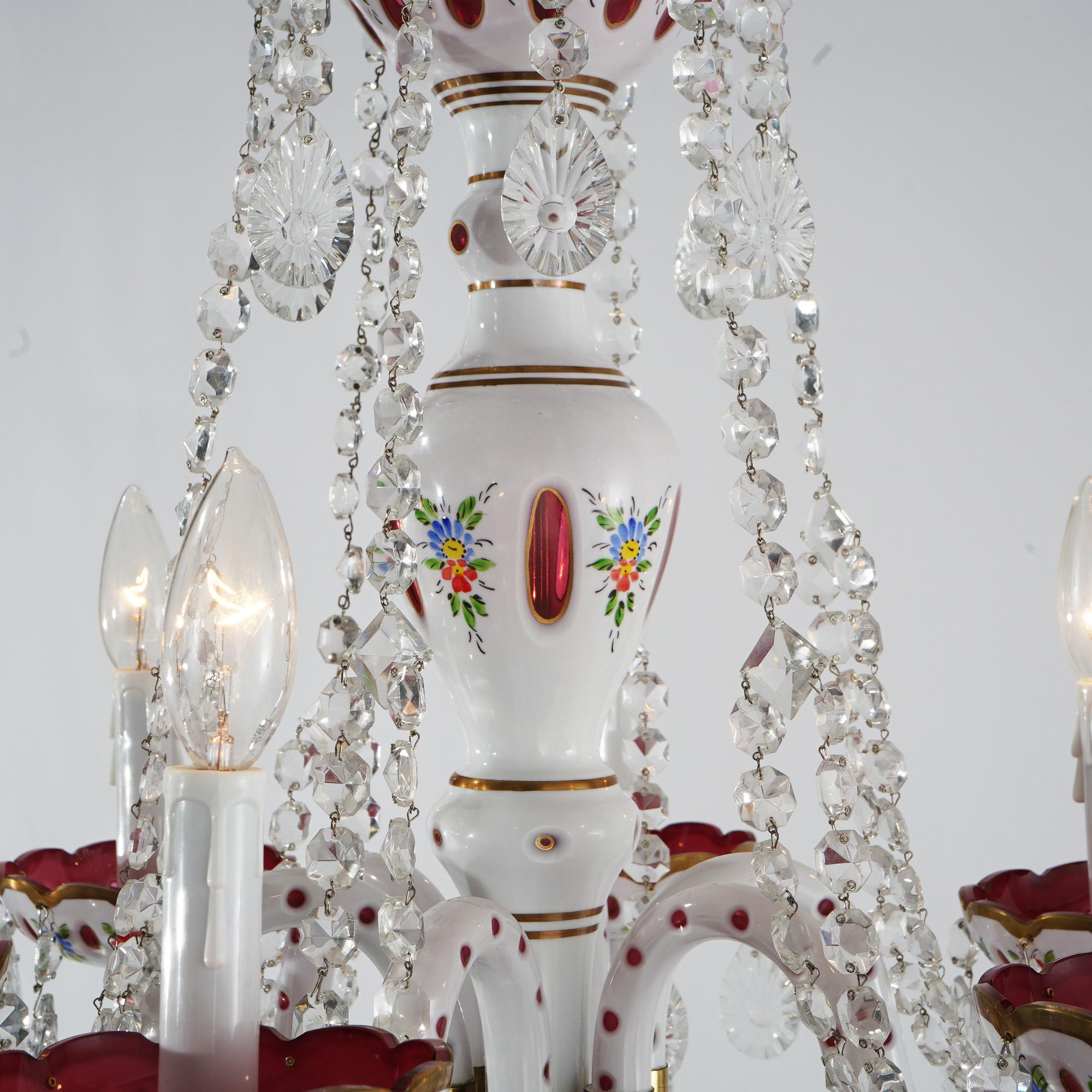 Cranberry Cut to Clear Bohemian Six-Light Crystal Chandelier 20thC For Sale 8