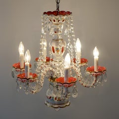 Cranberry Cut to Clear Bohemian Six-Light Crystal Chandelier 20thC