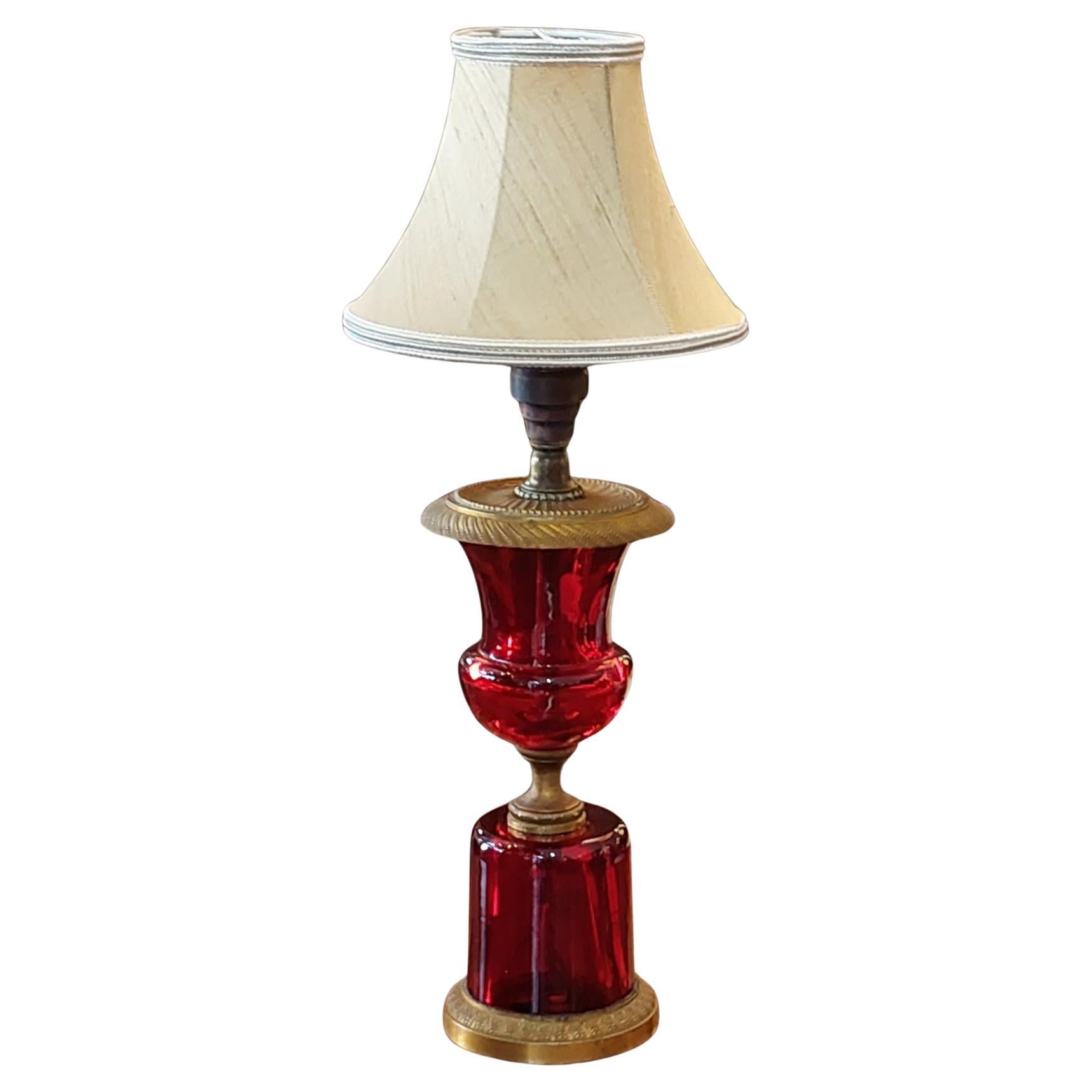 Cranberry Glass and Ormalu Table Lamp