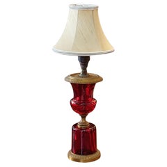 Antique Cranberry Glass and Ormalu Table Lamp