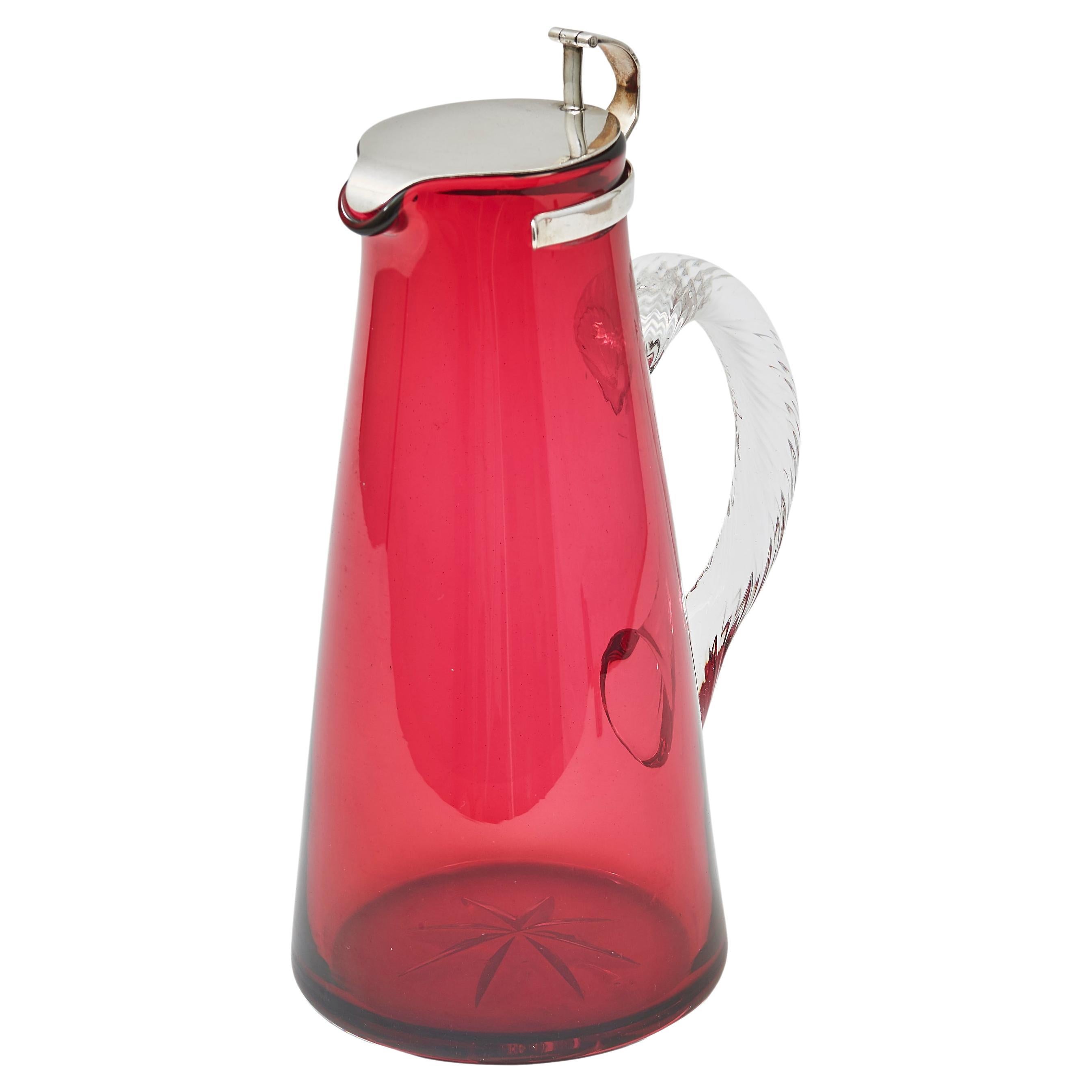 Cranberry Glass Jug by Heath & Middleton, 1907 For Sale