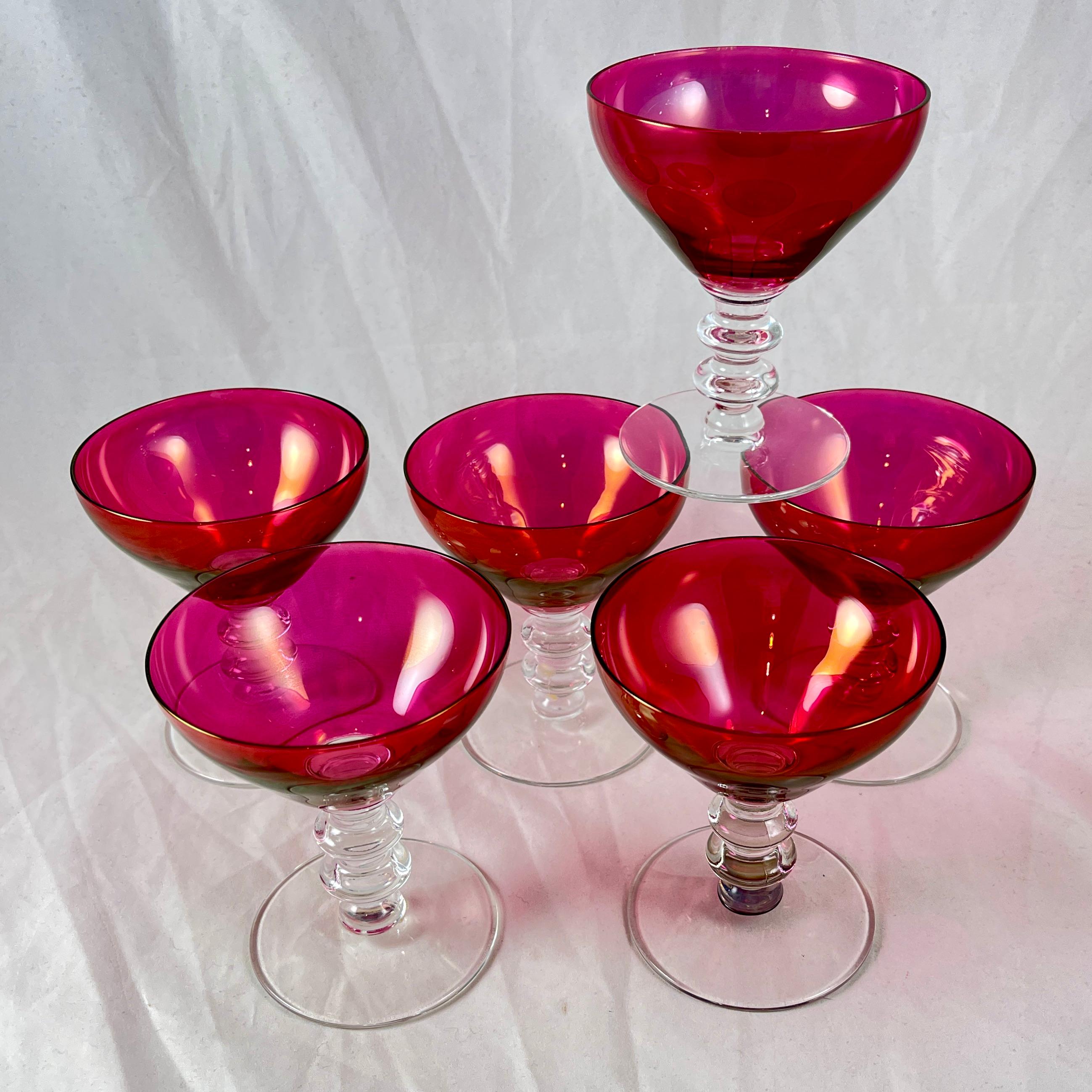 Sektkorken mit Stiel aus Cranberry-Glas, Sechser-Set (Unbekannt) im Angebot