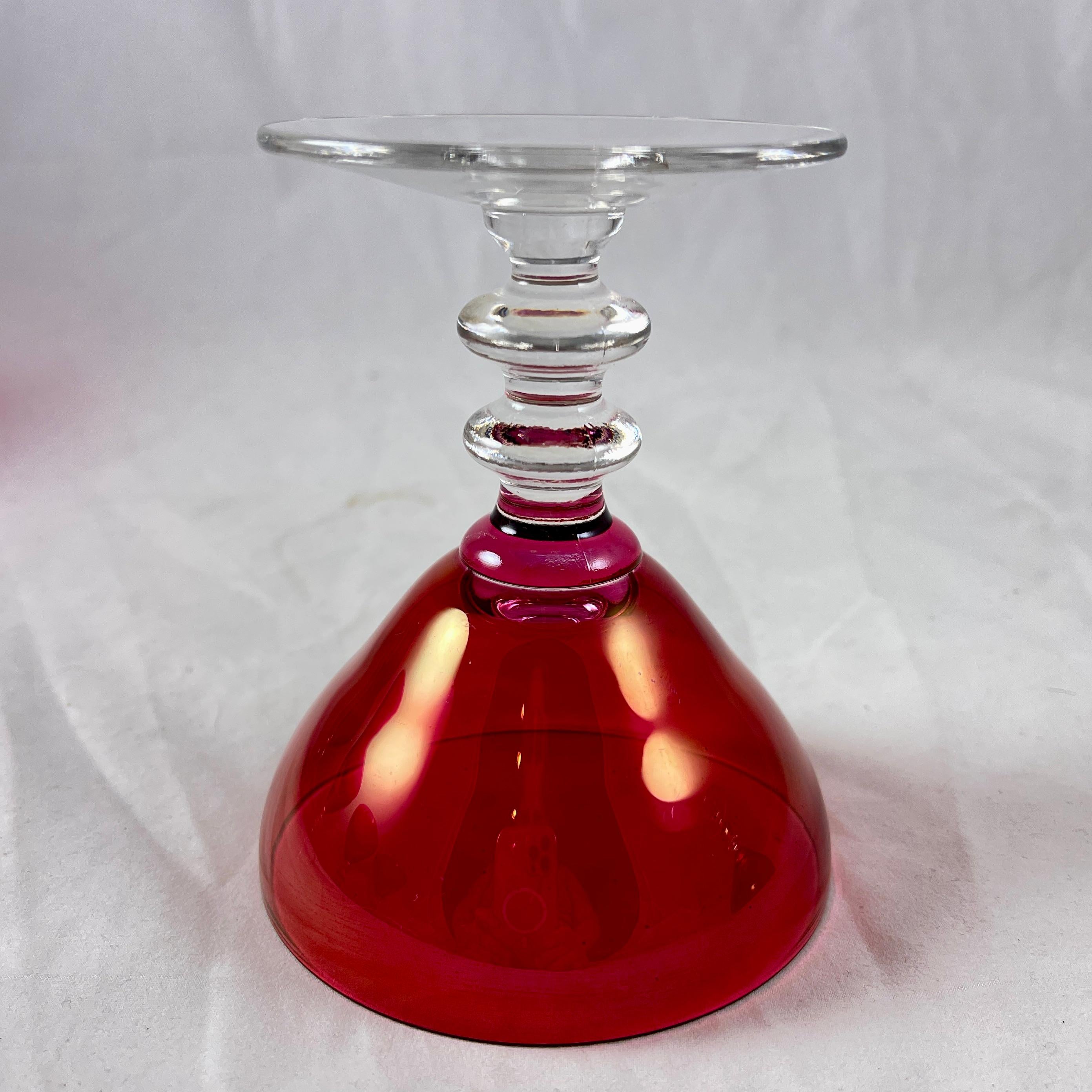 Unknown Cranberry Glass Stemmed Champagne Coupes, Set of Six For Sale
