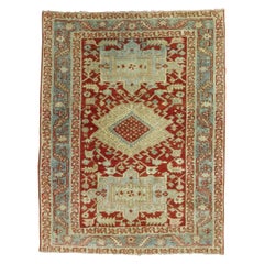 Preiselbeere Eisblau Quadratisch Antik Persisch Heriz Scatter Wolle Handgewebter Teppich