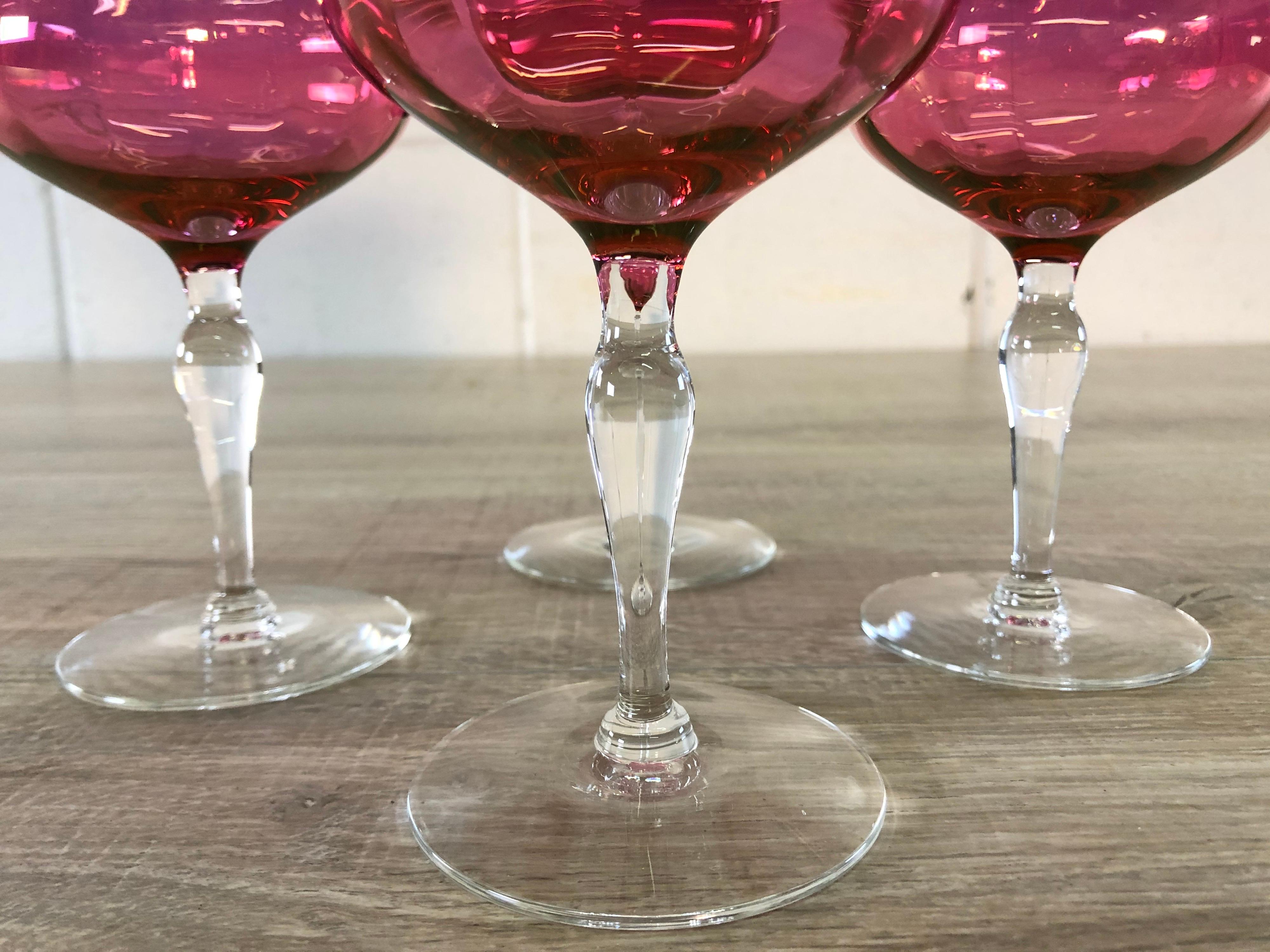 American Cranberry Iridescent Glass Coupes, Set of 4 For Sale