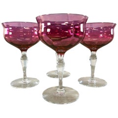 Cranberry Iridescent Glass Coupes, Set of 4