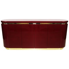 Cranberry Lacquer and Brass Credenza by Mastercraft