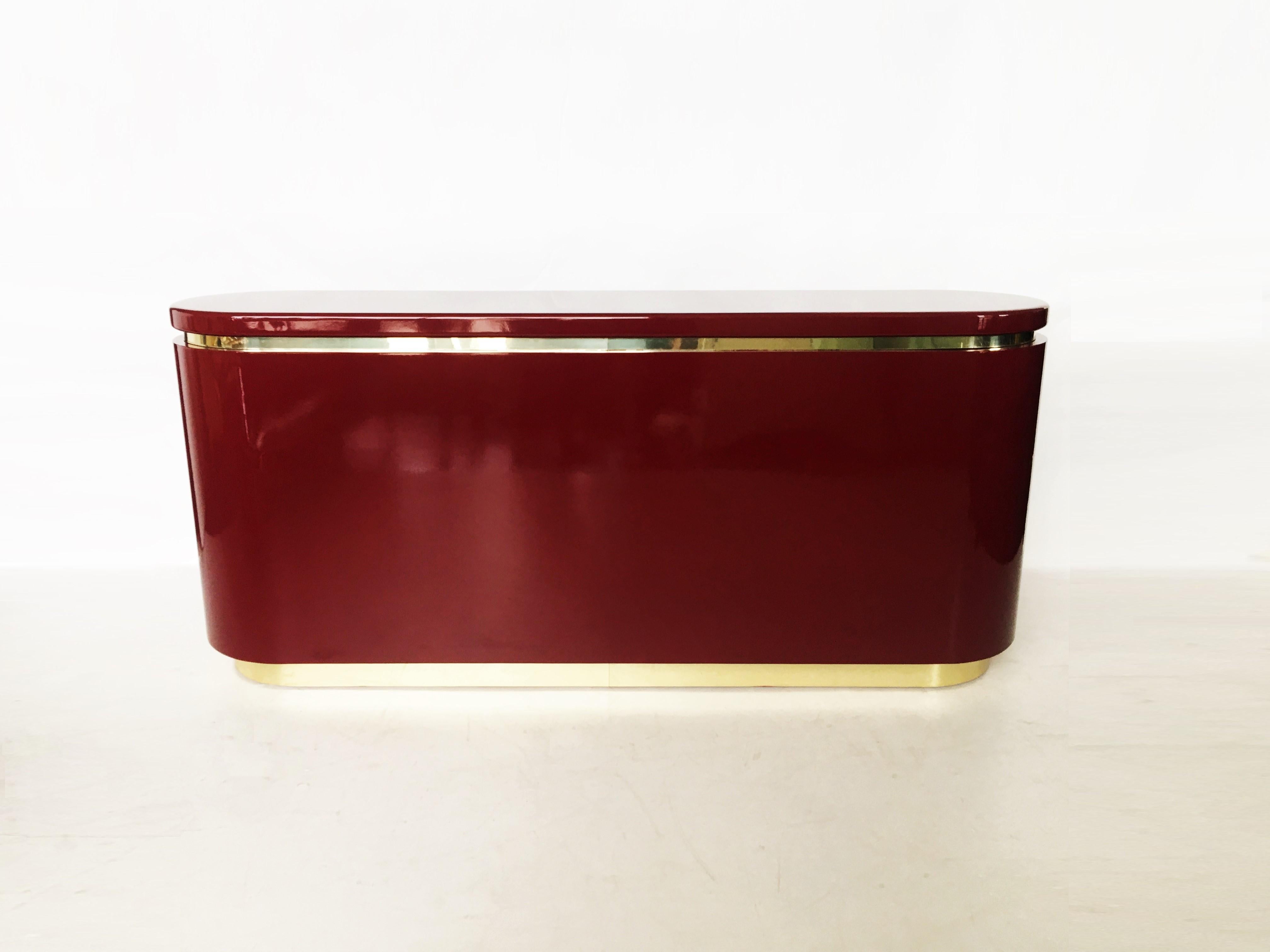 Cranberry Lacquered and Brass Sideboard / Credenza by Mastercraft 3