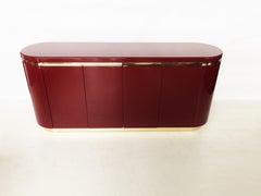 Cranberry Lacquered and Brass Sideboard / Credenza by Mastercraft