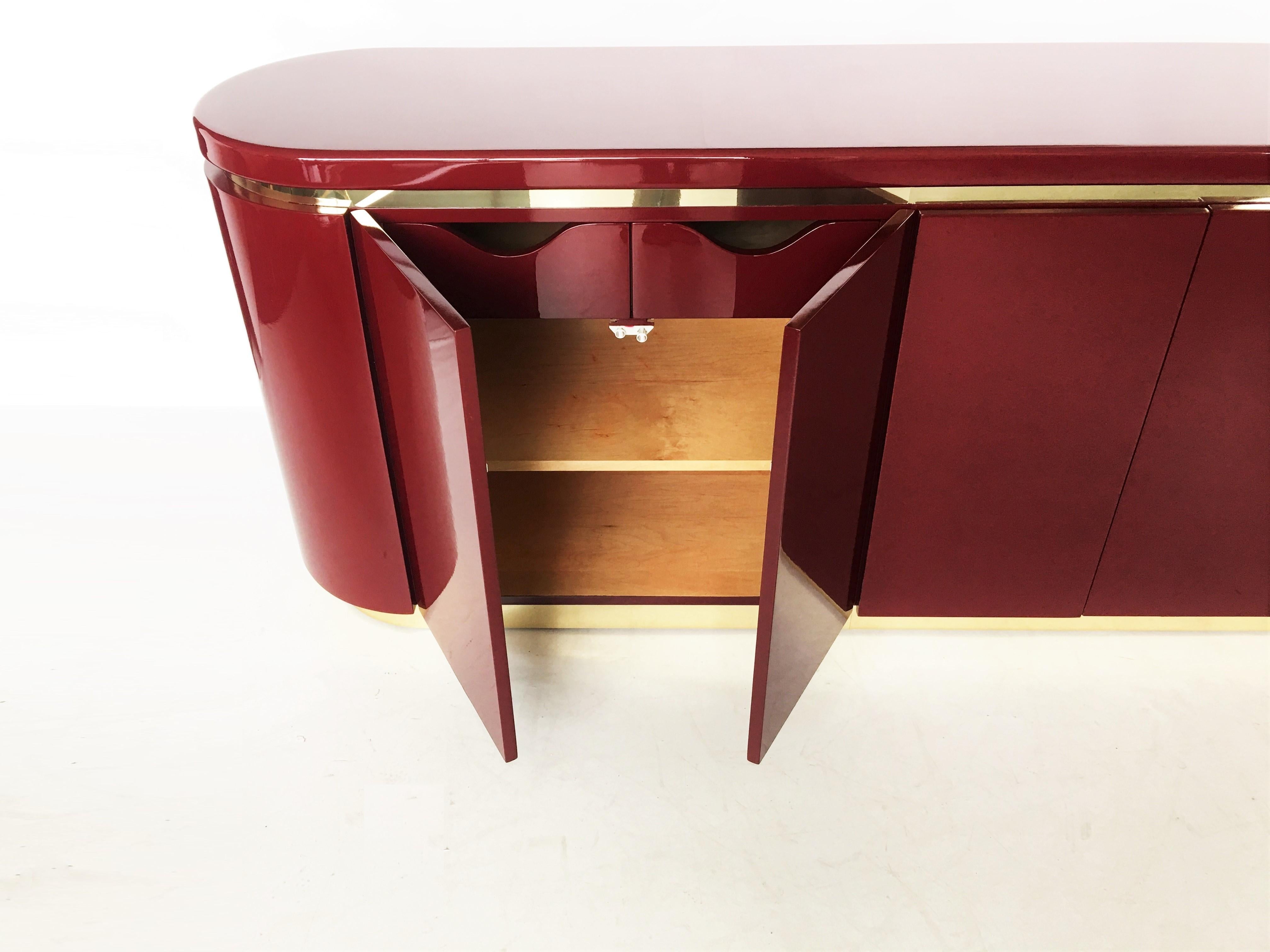 Cranberry Lacquered and Brass Sideboard / Credenza by Mastercraft 1