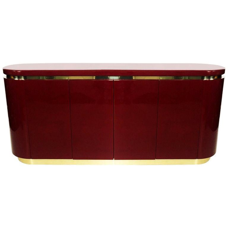 Cranberry Lacquered and Brass Sideboard / Credenza by Mastercraft