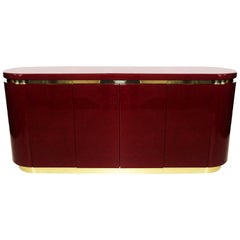 Cranberry Lacquered and Brass Sideboard / Credenza by Mastercraft