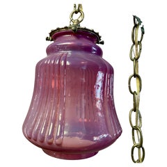Cranberry Opalescent Cased Glass Hanging Pendant Ceiling Light Fixture