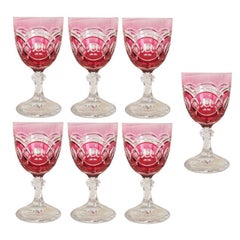 Cranberry Overlay Stemmed Wine Glasses/Goblets