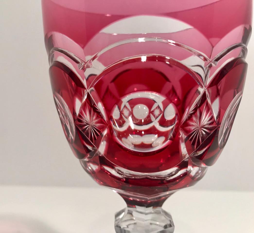 Hand-Crafted Cranberry Overlay Stemmed Wine Glasses/Goblets