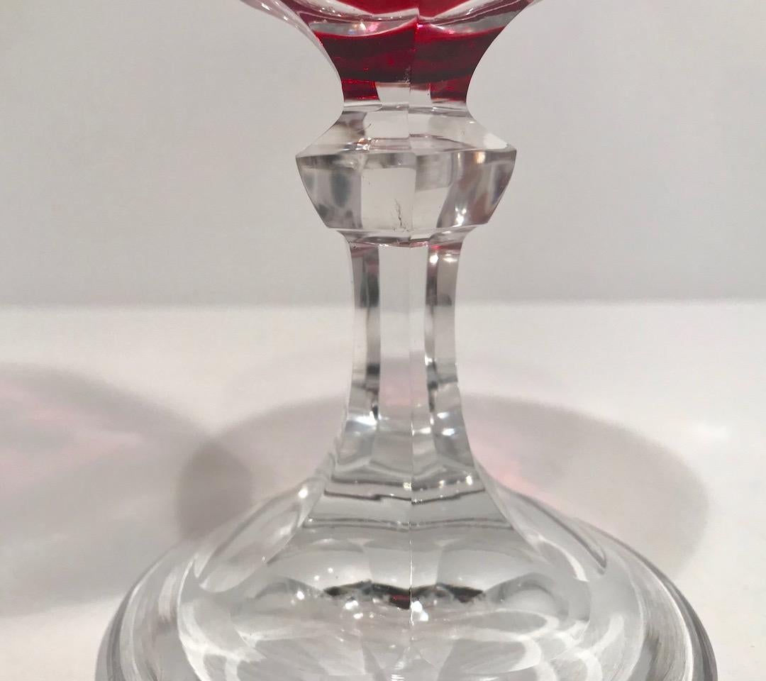 Cranberry Overlay Stemmed Wine Glasses/Goblets In Good Condition In West Palm Beach, FL