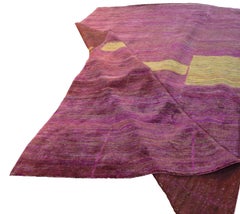 Cranberry Pink Mid-Century Modern Hand-Knotted Sustainable Silk Rug in Stock