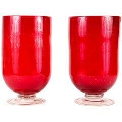 Vintage Cranberry Red Hurricane Lamps / Vases by Biot