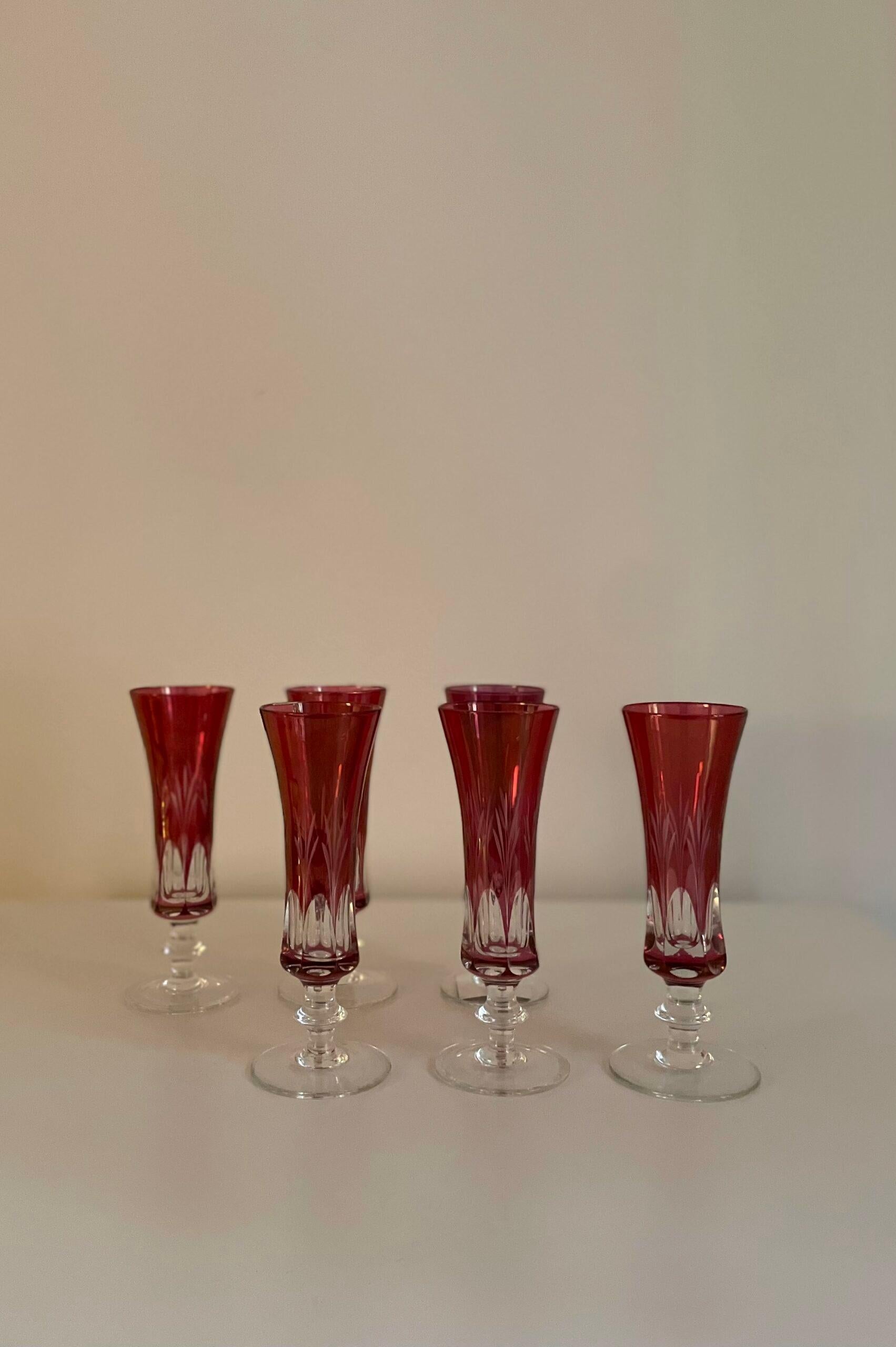 Italian Cranberry Ribbed Cups For Sale
