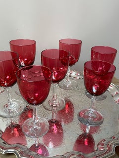 Copas de Vino Arándano Rojo, set de 7, Vajilla Rojo Rubí, Alto-Victoriano