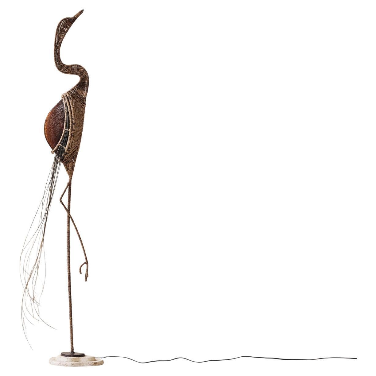 Crane bird floor lamp sourced in France, dating from the 1970s.