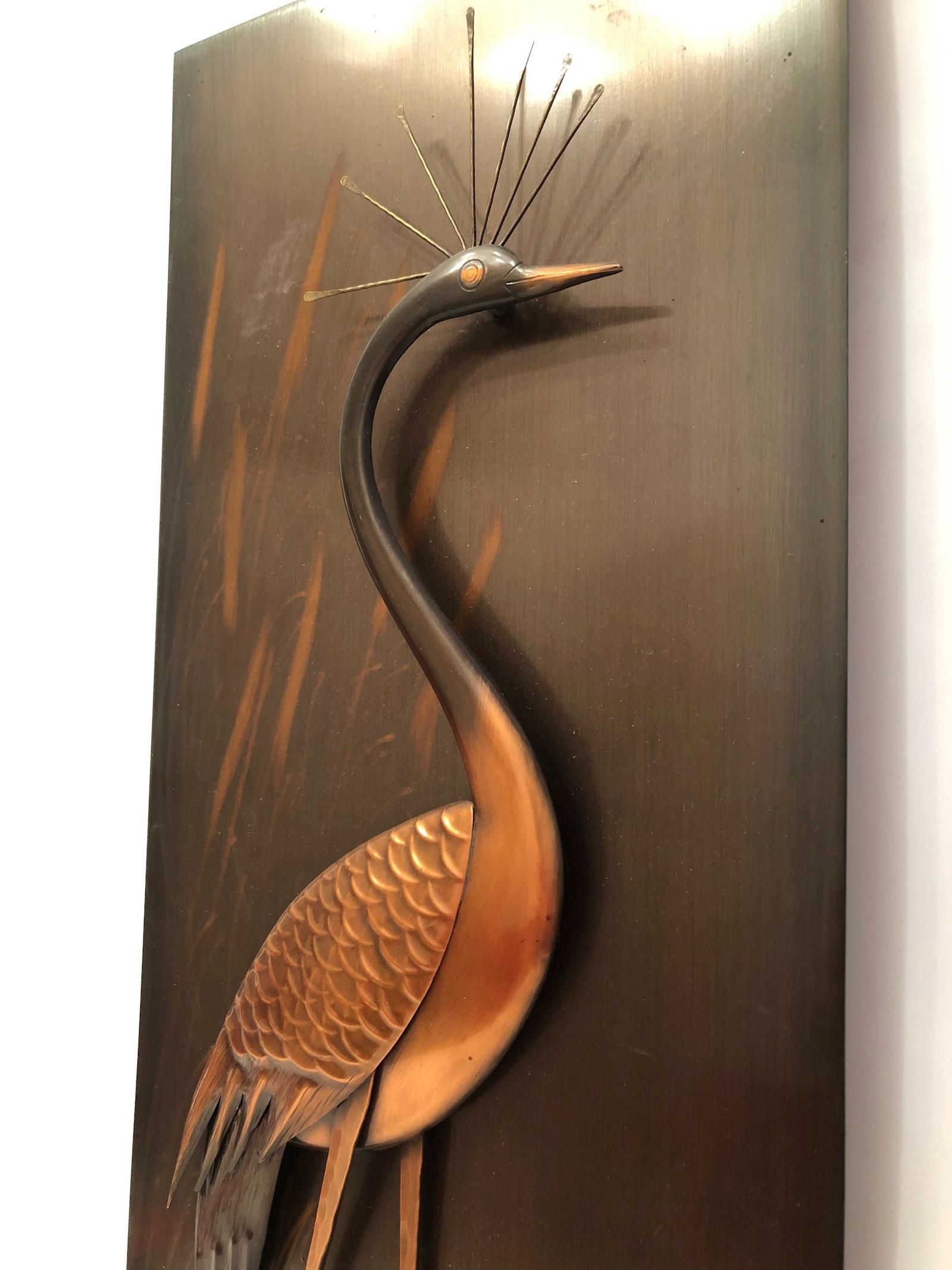 Crane Copper Wall Decoration Wall Panel Plaque Vintage, 1970s In Good Condition For Sale In Nuernberg, DE