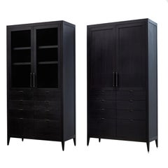 Crane Ebonized Oak Upright Two Door Cabinet with Drawers by New York Heartwoods