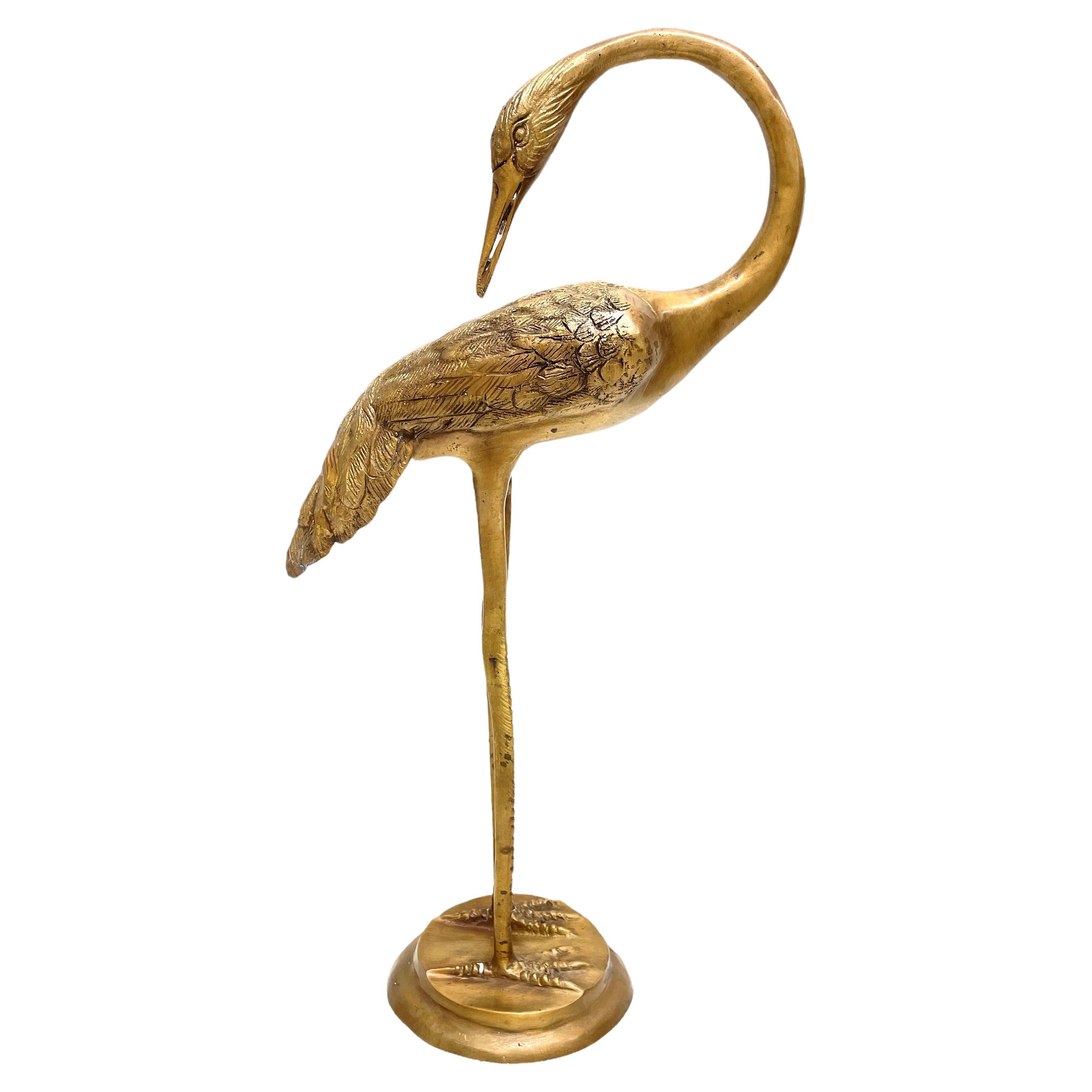 Antique Brass Crane Bird Figurine Original Old Hand Crafted Engraved