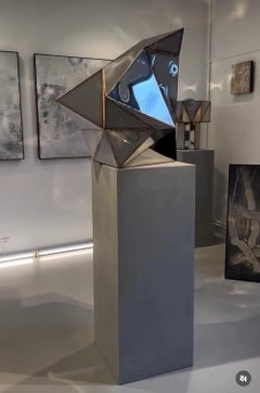 Crane Sculpture in Welded Mirror-Polished Stainless Steel by Julian Mayor