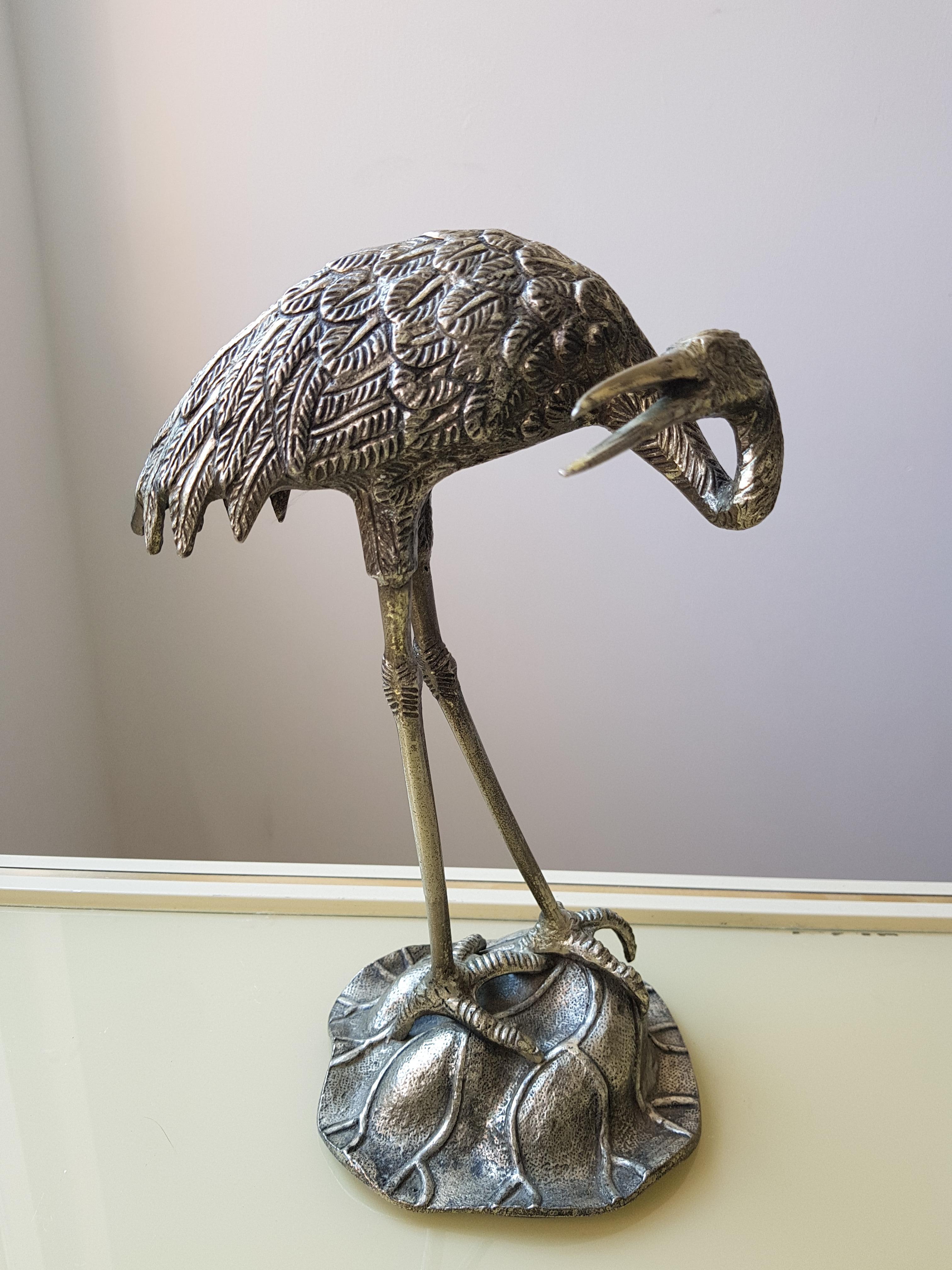 Silver Plate Crane Table Lamp by Maison Jansen